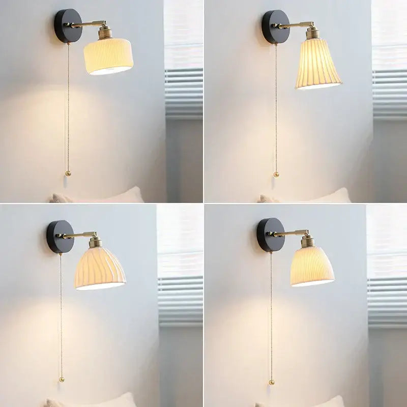 Black wall lamp with brass-finished arm and off-white pleated glass shade decorbites copper led wall light