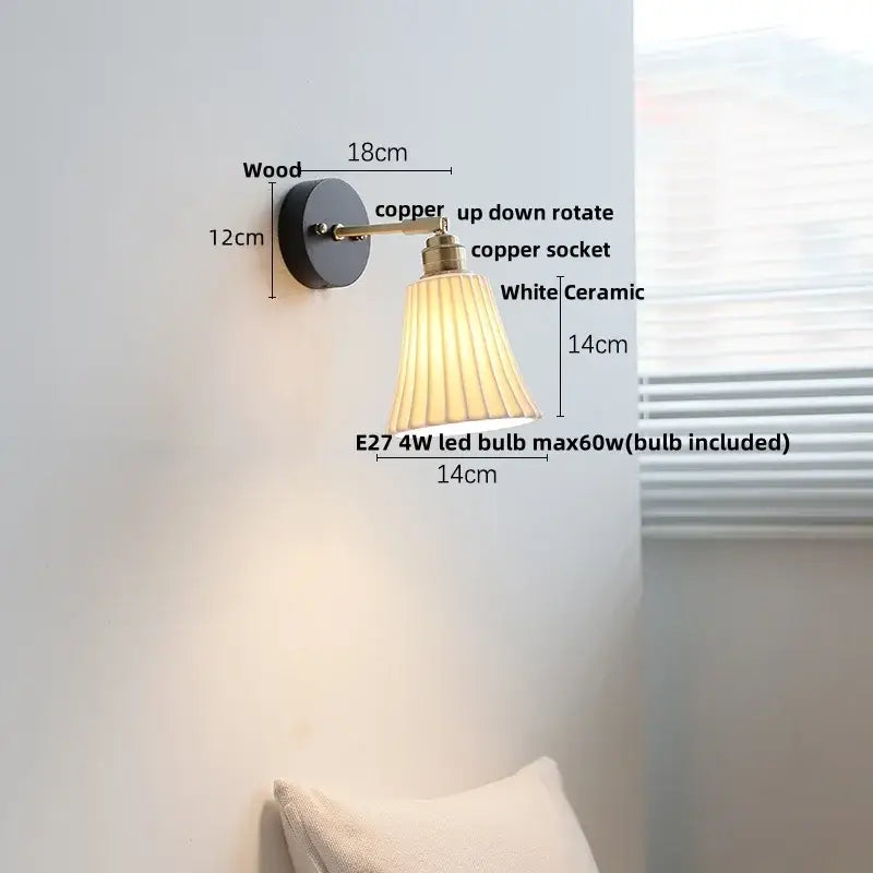 Modern ribbed glass copper led wall lamp with black wooden base decorbites copper led for bedroom lighting decor