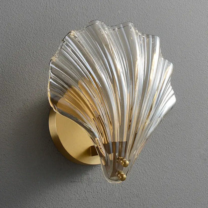Modern ribbed glass copper led wall lamp with translucent ribbed glass and gold-toned metal base for bedroom decor