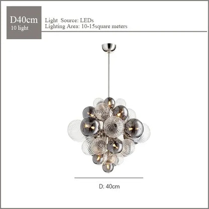 Modern ribbed glass globe led pendant light with 10 clear and frosted orbs and metallic accents for living room decorbites glass globe