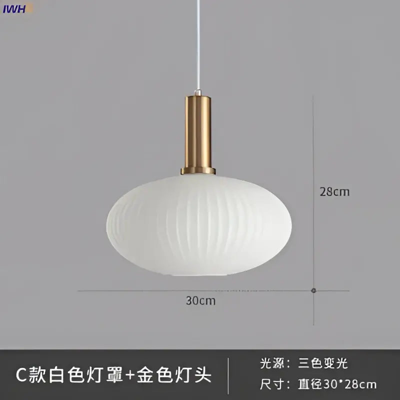White ribbed glass pendant light with gold toned metal fixture modern glass pendant for dining room lighting