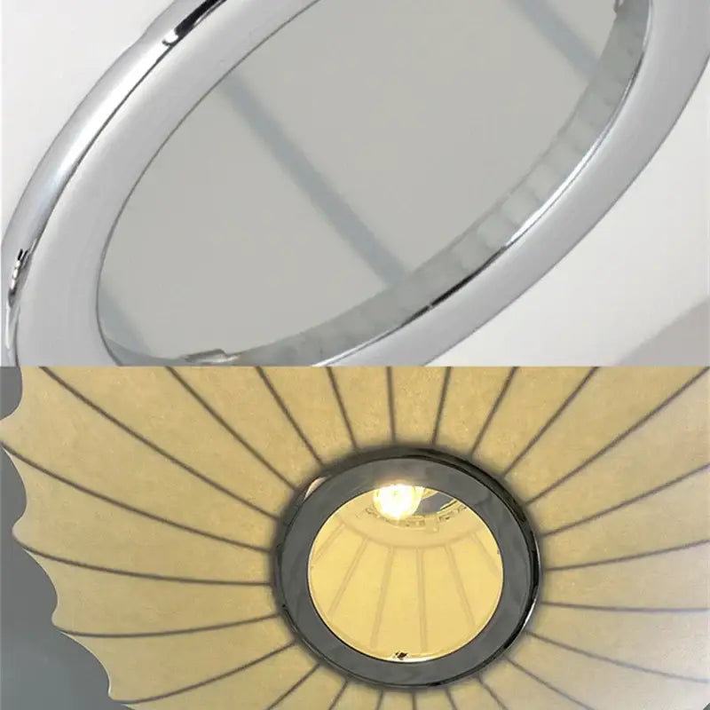 Chrome-finished pendant lamp with beige pleated silk shade and radial ribs for decorbites elegant silk designer decor