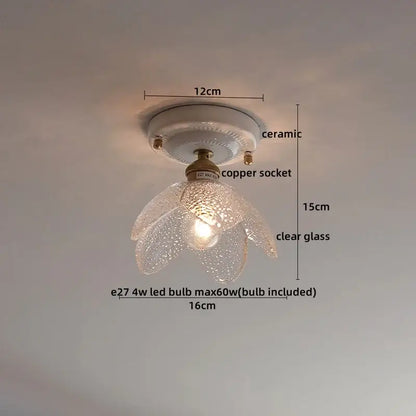 Modern ridged cream ceramic led ceiling light with copper socket and clear textured glass petals for living room decorbites ceramic led