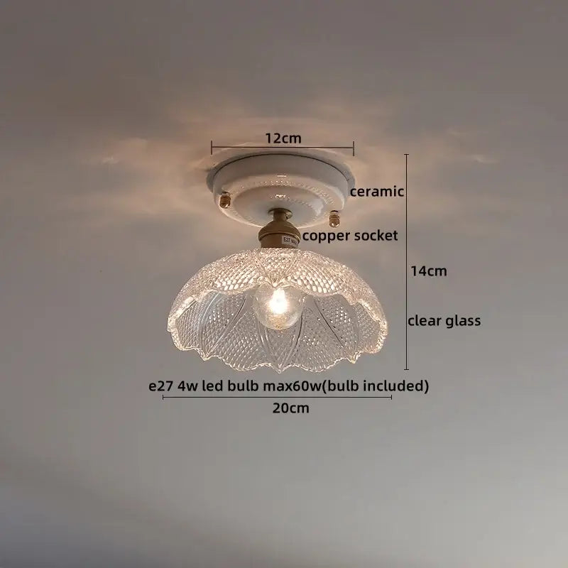 Modern ridged cream ceramic led ceiling light with clear glass lampshade and copper socket for living room decorbites ceramic led