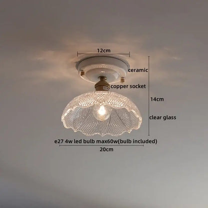 Modern ridged cream ceramic led ceiling light with clear glass lampshade and copper socket for living room decorbites ceramic led