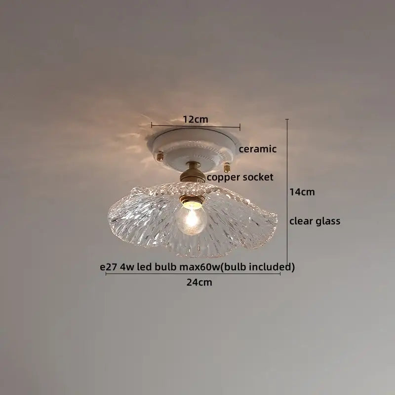 Modern ridged cream ceramic led ceiling light with clear textured fluted glass shade for living room decorbites ceramic led