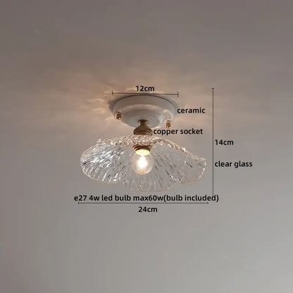 Modern ridged cream ceramic led ceiling light with clear textured fluted glass shade for living room decorbites ceramic led