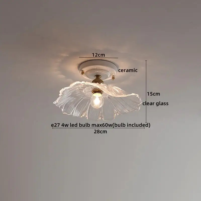 Modern ridged cream ceramic led ceiling light with clear glass flower shaped design for living room decorbites ceramic led ceiling