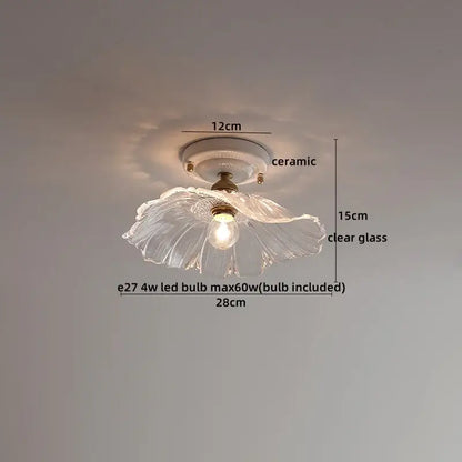 Modern ridged cream ceramic led ceiling light with clear glass flower shaped design for living room decorbites ceramic led ceiling