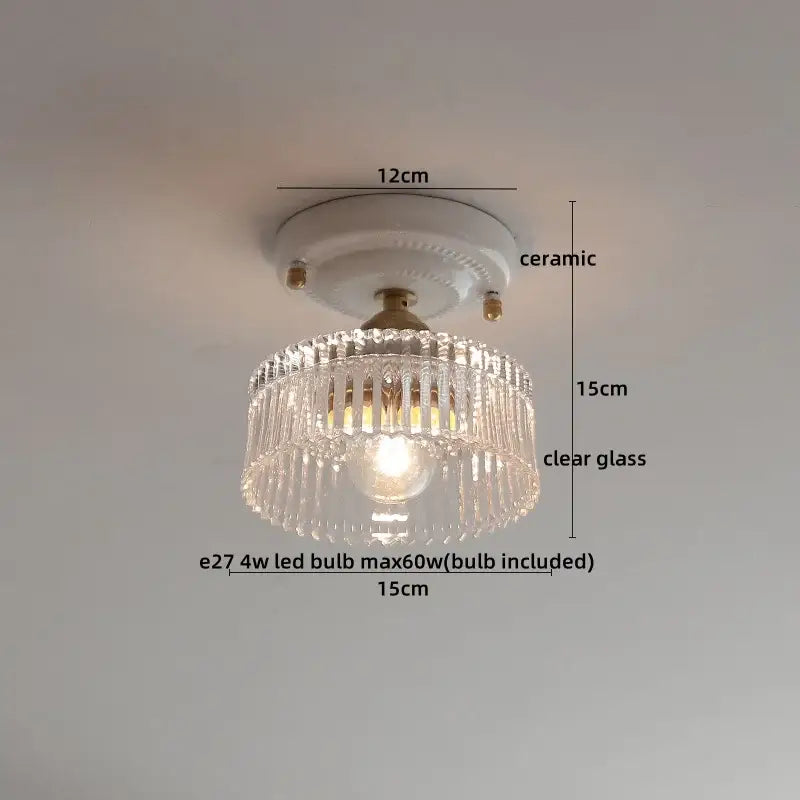 Modern ridged cream ceramic led ceiling light with white ceramic base and clear glass crystal strands for living room decorbites ceramic led ceiling