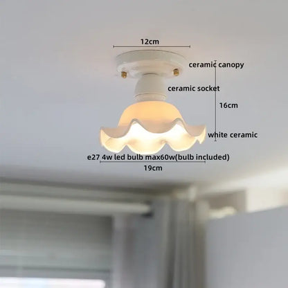 Modern ridged cream ceramic led ceiling light with scalloped translucent shade and matching canopy for living room decorbites ceramic led