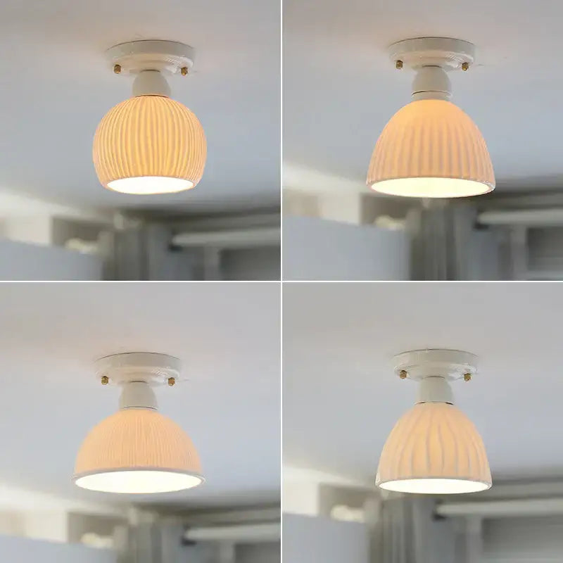 Modern ridged cream ceramic led ceiling light with white ribbed glass pendant for living room decorbites ceramic led ceiling