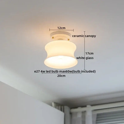 Modern ridged cream ceramic led ceiling light with white glass frosted softly curved design for living room decorbites ceramic led