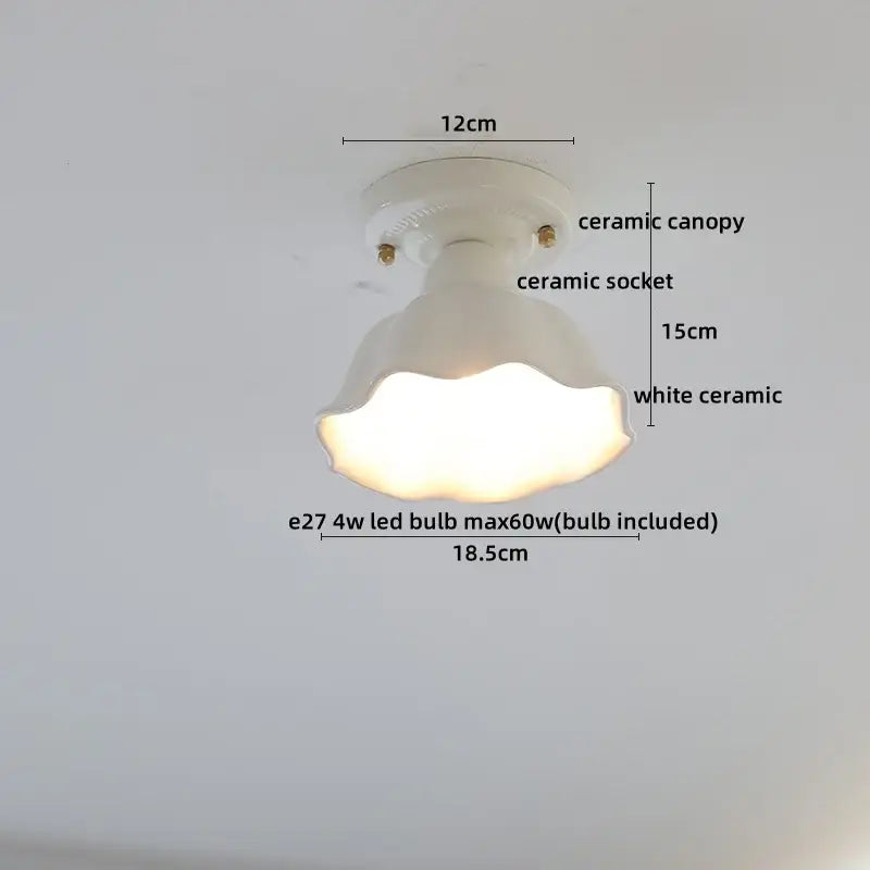 Modern ridged cream ceramic led ceiling light with fluted bell-shaped shade and matching canopy for living room decorbites ceramic led