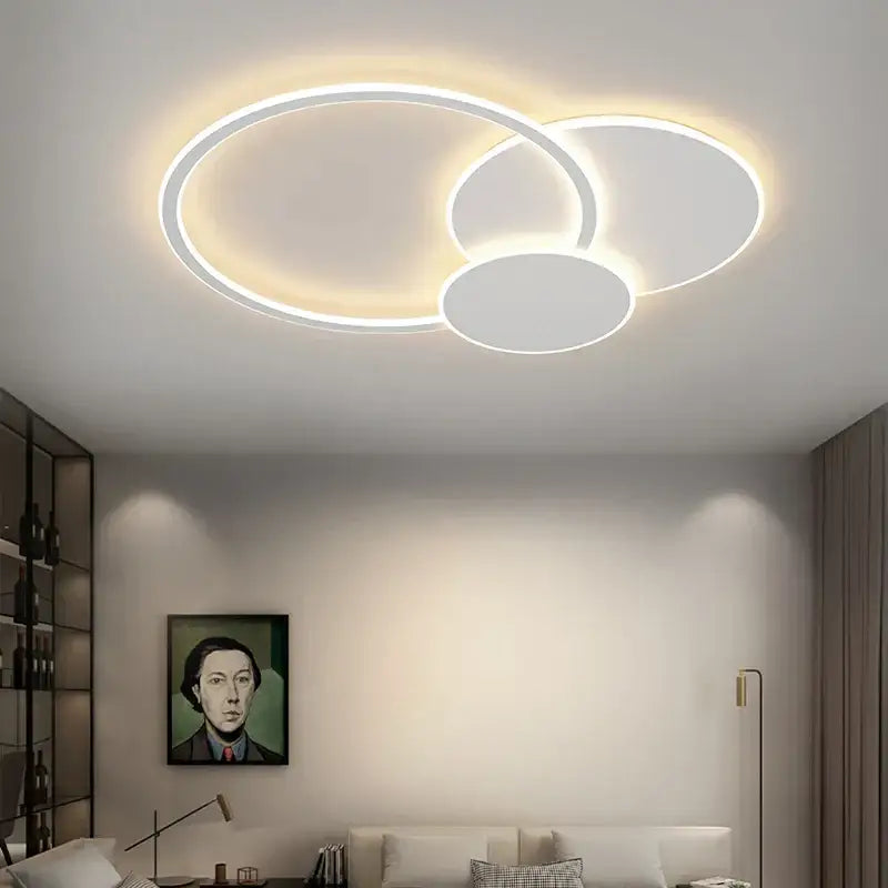 Modern ring led white ceiling light with remote control featuring a sleek white finish and warm ambient glow for living room decorbites led white