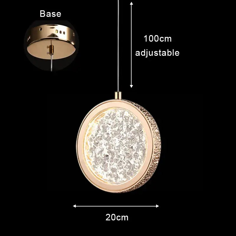 Modern rose gold acrylic led chandelier pendant light with gold-toned textured rim and sparkling crystal inner panel