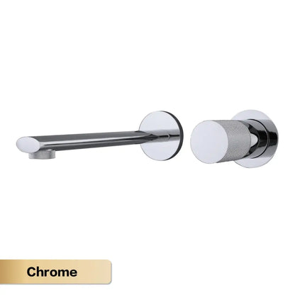 Modern rose gold aitana wall-mounted bathroom faucet with chrome finish, sleek design, and high-quality ceramic valve core