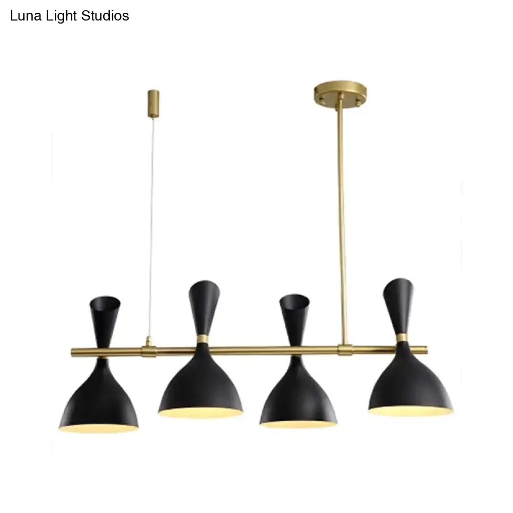 Decorbites modern 4-light funnel ceiling pendant with black matte finish and gold metal accents for dining room lighting