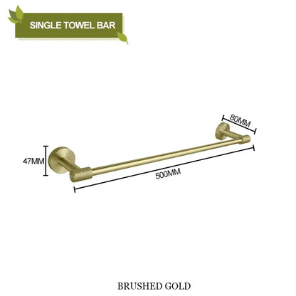 Brushed gold stainless steel single towel bar with modern sleek design and textured mounting hardware from decorbites bathroom accessories