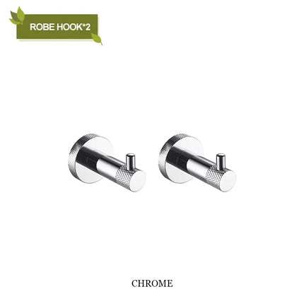 Chrome-finished stainless steel robe hooks with textured knurled base and arm for decorbites bathroom accessories