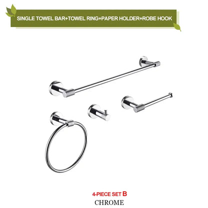 Chrome-finished stainless steel bathroom hardware set with towel bar ring paper holder and robe hook from decorbites bathroom accessories