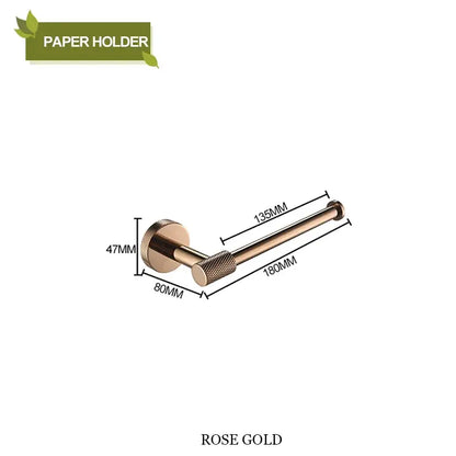 Modern rose gold stainless steel toilet paper holder with textured grip featured in decorbites bathroom accessories