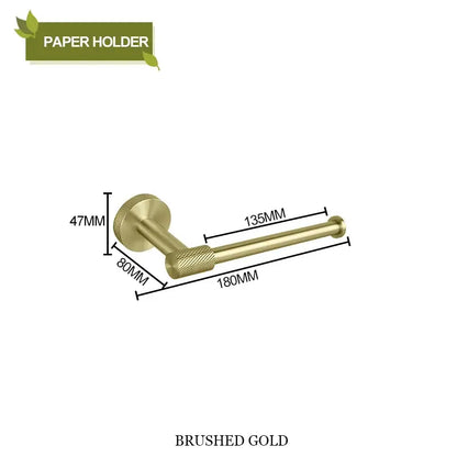 Brushed gold stainless steel paper holder with textured grip in modern rose gold decorbites bathroom accessories design