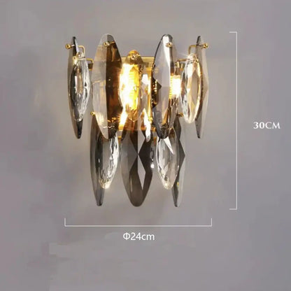 Gold-toned pendant lights with multiple faceted clear and smoky amber crystal plates for decorbites crystal dimmable led use