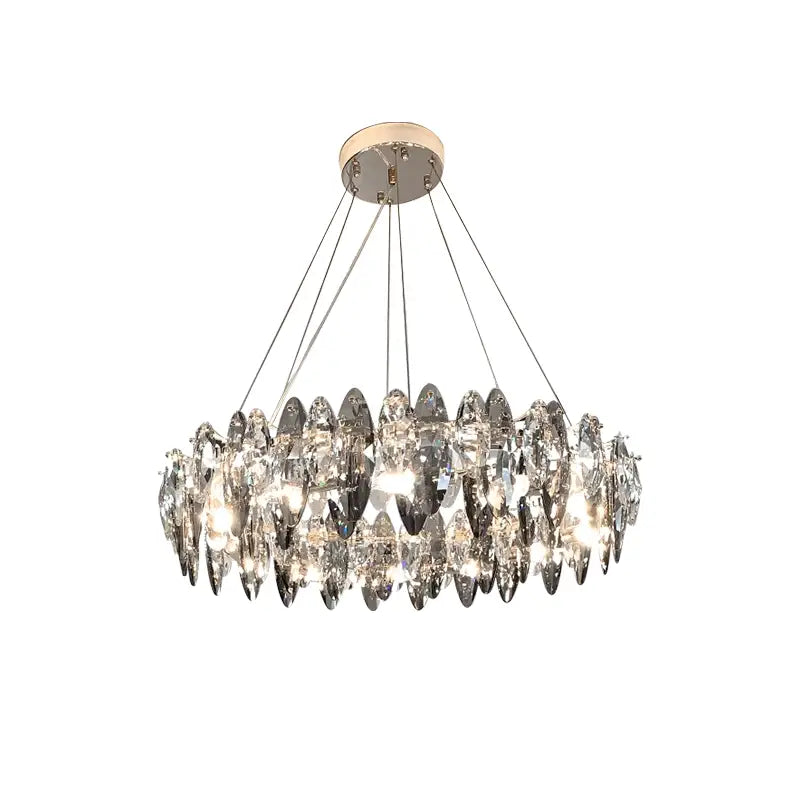A modern rose gold crystal dimmable led pendant light featuring cascading teardrop crystals for dining room decorbites pendant lights