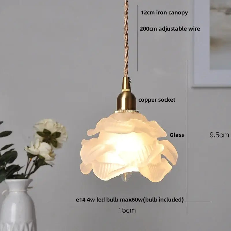 Modern rose orange and creamy white glass led pendant light with brass copper socket and adjustable braided wire suspension