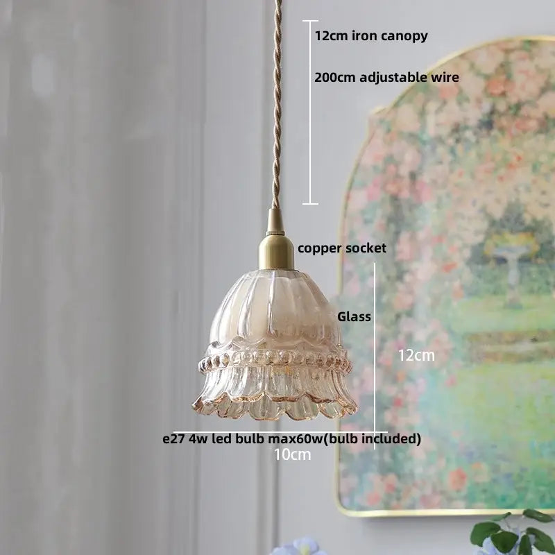 Modern rose orange and creamy white glass led pendant light with fluted petal design and gold-toned accents for kitchen