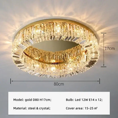Modern round gold ceiling light with two concentric crystal led rings for bedroom decorbites crystal led ceiling use