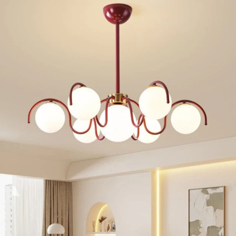 Modern Round Glass Pendant Light in Iron and White