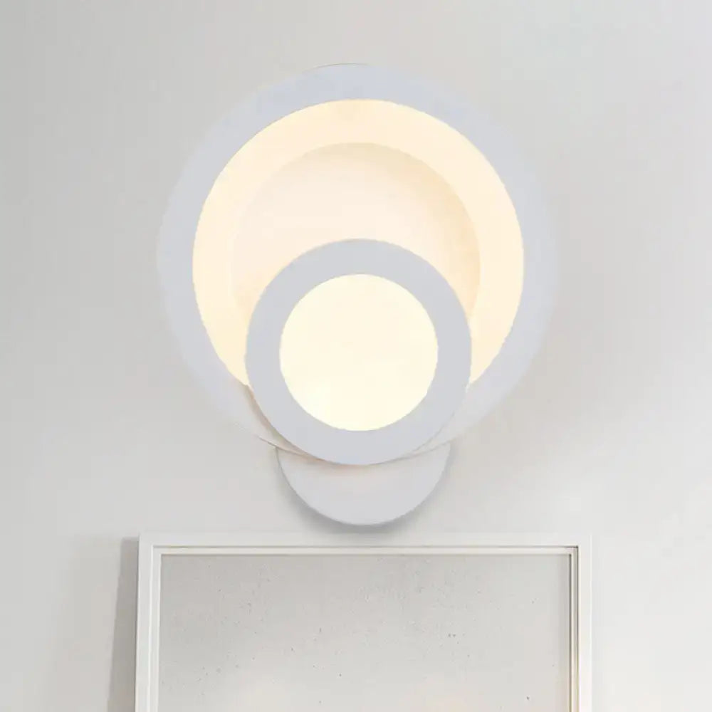 Modern round white led wall light with layered concentric rings warm white 8 inch fixture for stairway wall light