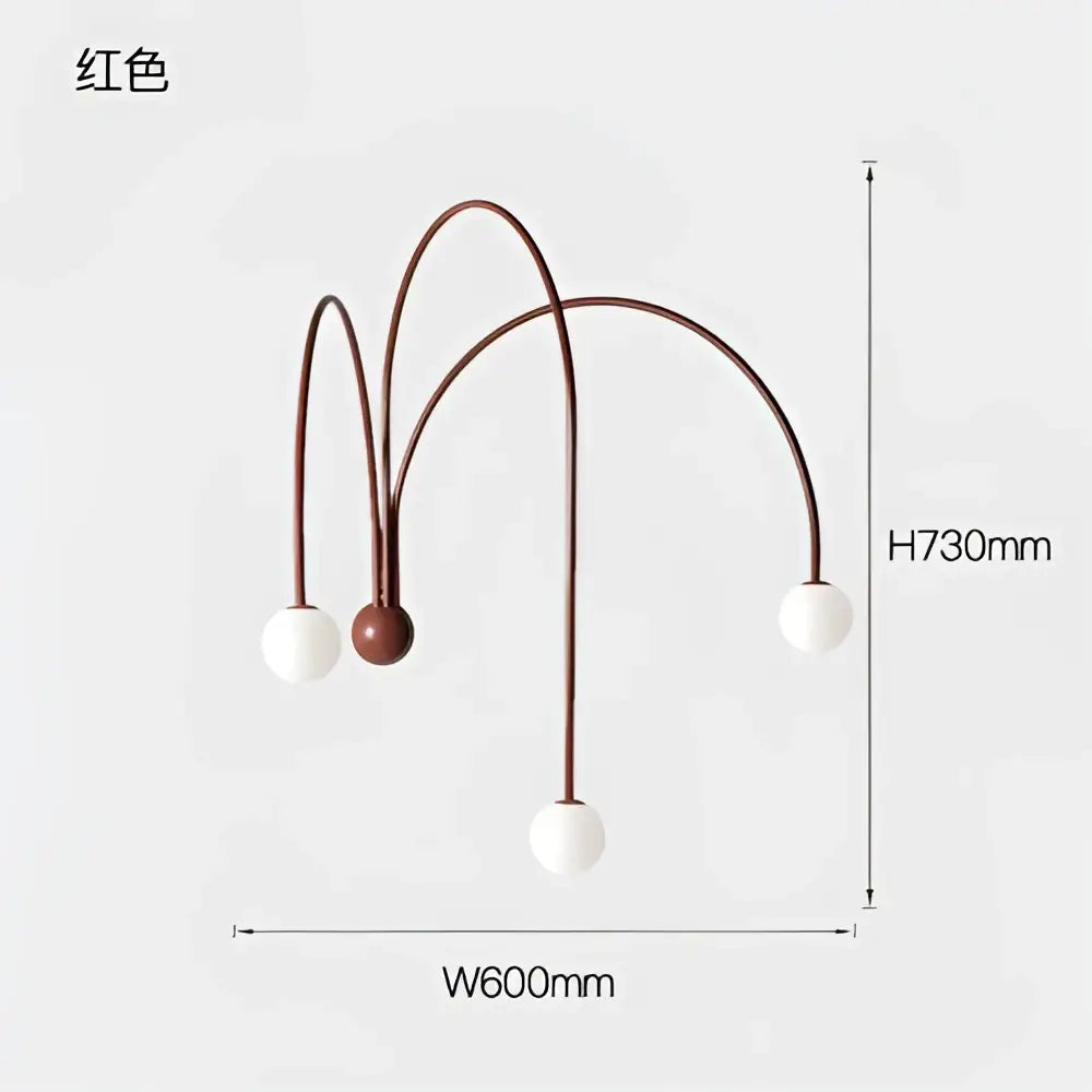 Modern rust decorbites branch glass wall lamps red arc-shaped floor lamp with three curved arms and white spherical bulbs