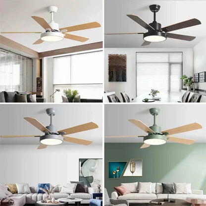Modern sage green led ceiling fan with natural wooden blades and integrated lighting for living room use