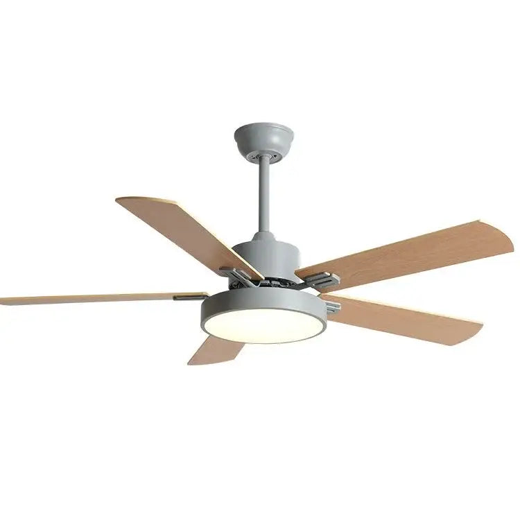 Modern sage green ceiling fan with five light wood blades and integrated circular led ceiling fan light fixture