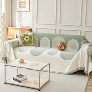 Modern sage green and white thicken chenille sofa cover sofa with abstract concentric arcs design for living room use