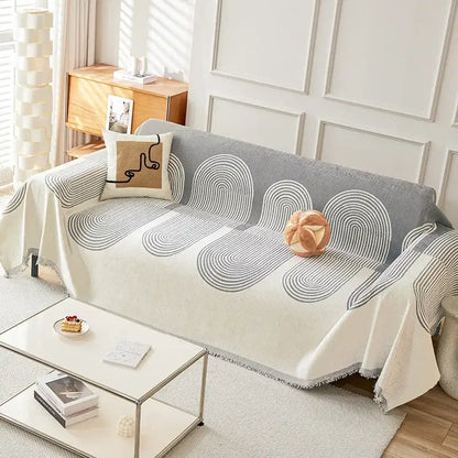 Gray and cream sofa cover sofa with abstract concentric circles made of thicken chenille for modern living room use