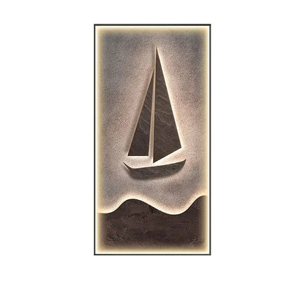Modern sailboat stone led wall lamp features textured monochromatic sailboat carving with warm ambient lighting for living room decor