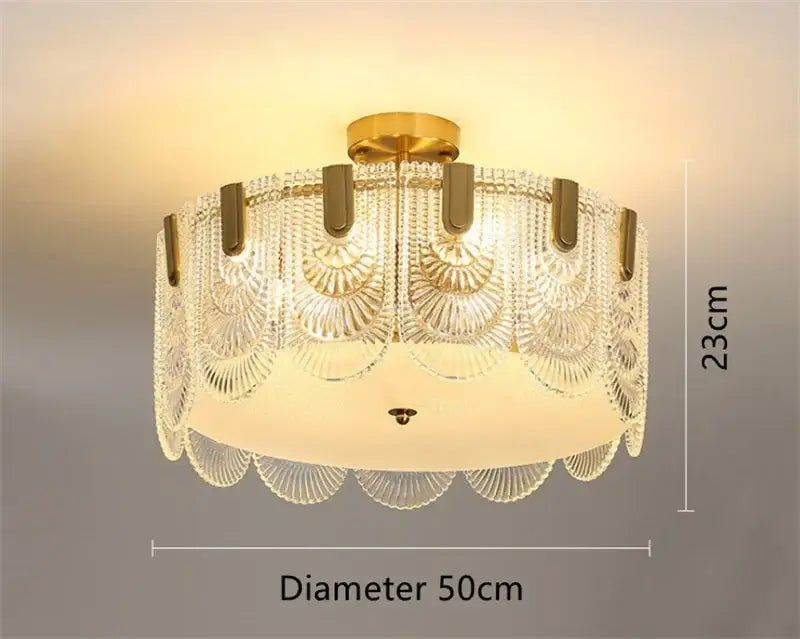 Modern scalloped art glass chandelier gold dining room light with circular design and etched fan-like glass panels by decorbites art glass