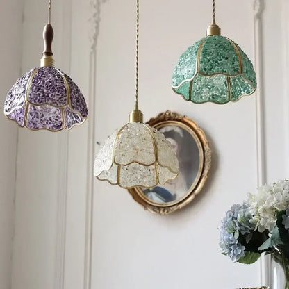 Modern scalloped seashell glass led pendant light with purple green and clear decorbites crystal glass shades for dining room