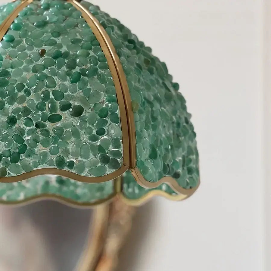 Modern scalloped seashell crystal glass led pendant light with green glass mosaic and gold edges for dining room decorbites crystal glass