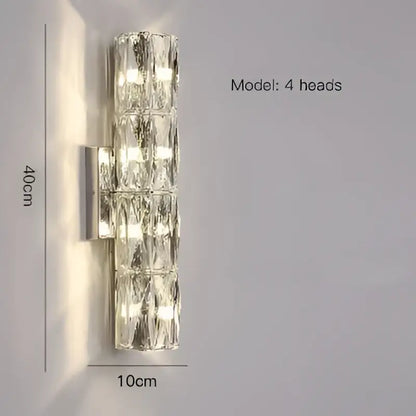 Modern segmented clear faceted crystal wall lamp with four vertical light heads for living room decorbites crystal wall lamp