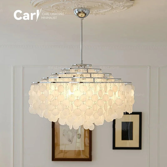 Modern Shell Pendant Chandelier in Gold or Chrome
