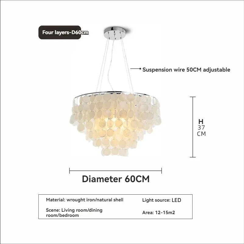 Modern Shell Pendant Chandelier in Gold or Chrome