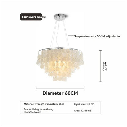 Modern Shell Pendant Chandelier in Gold or Chrome
