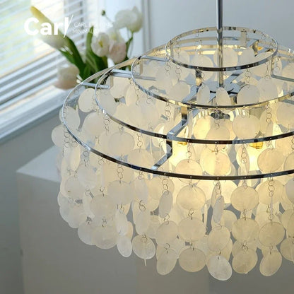 Modern Shell Pendant Chandelier in Gold or Chrome