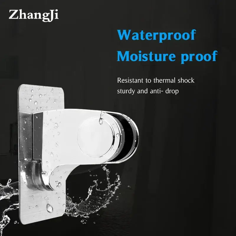 Modern silver metallic Zhangji wall-mounted shower holder with sleek rounded handle decorbites adjustable self-adhesive design