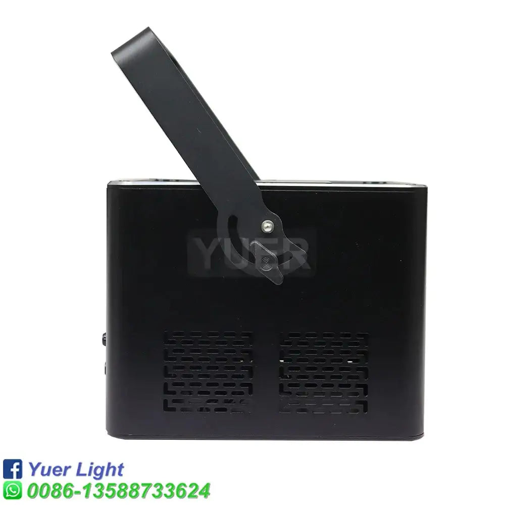 Black rectangular decorbites 10w rgb laser light projector with handle and ventilation grilles on the back panel